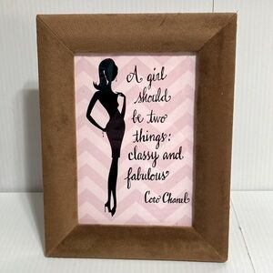 COCO CHANEL Fashion Inspirational Quote In Sleek Velveteen Tan Frame